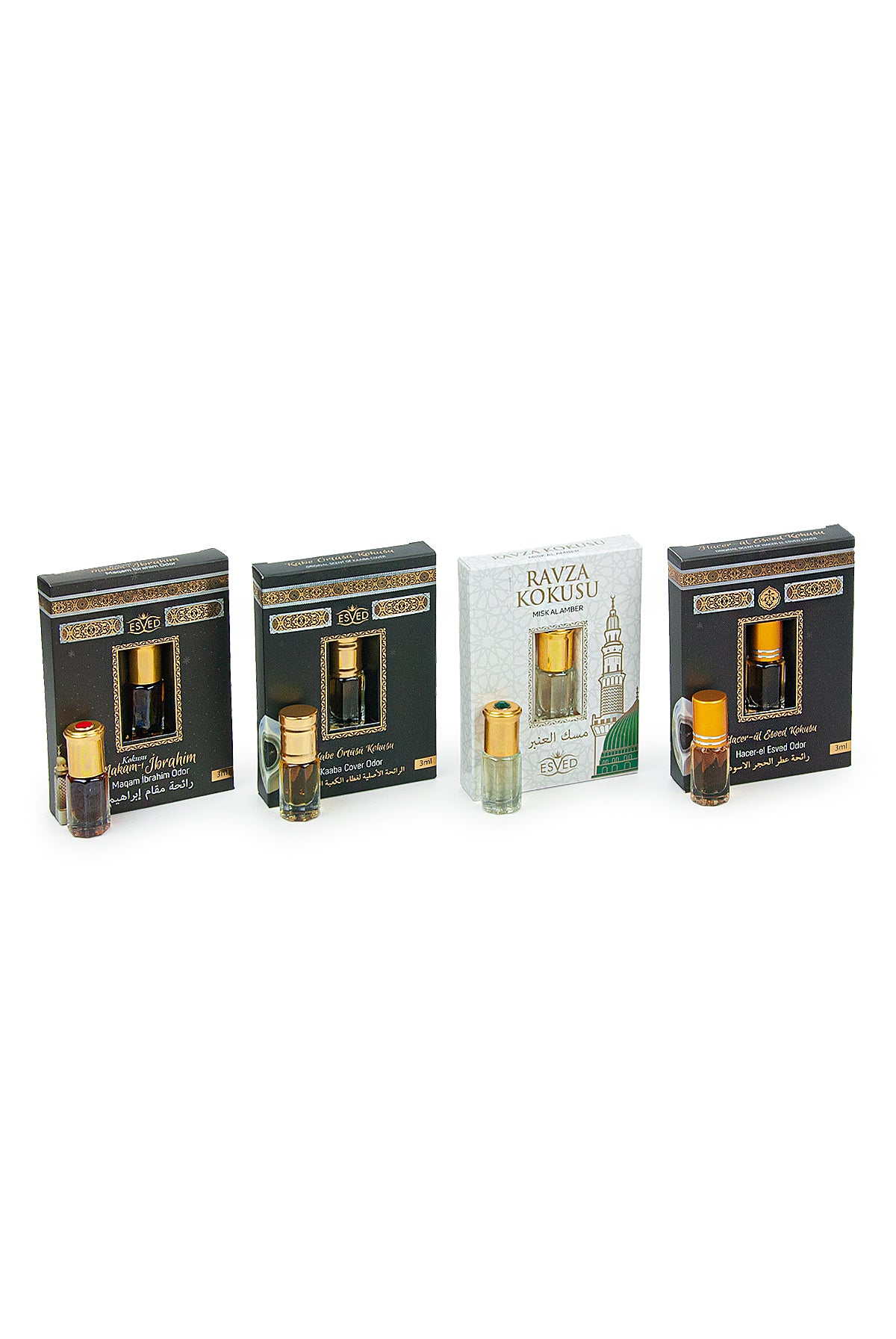 4-Piece Islamic Essence Set | Uhud, Kaaba, Ravza & Al Aqsa Fragrance | Alcohol-Free Slim Roll-On Gift - Ihvan