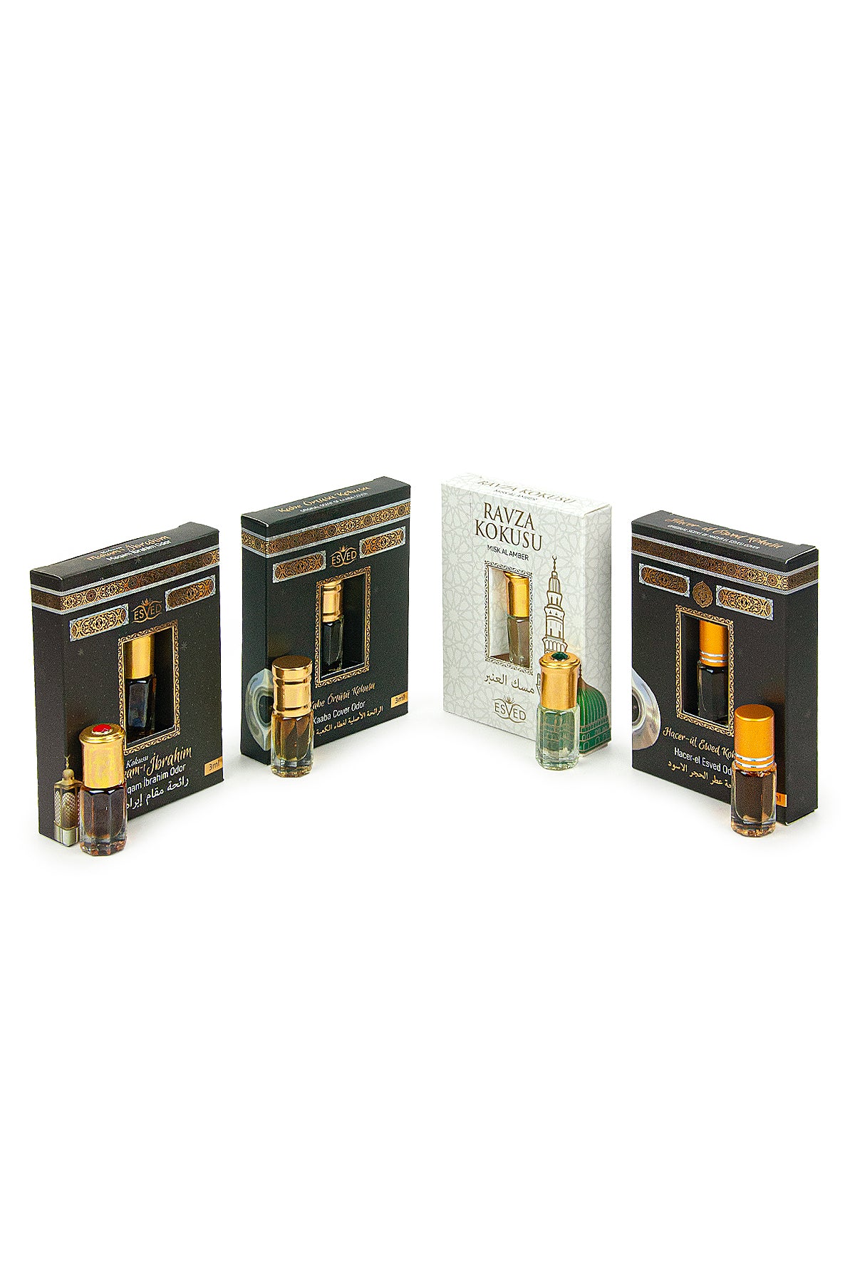 4-Piece Islamic Essence Set | Uhud, Kaaba, Ravza & Al Aqsa Fragrance | Alcohol-Free Slim Roll-On Gift - Ihvan