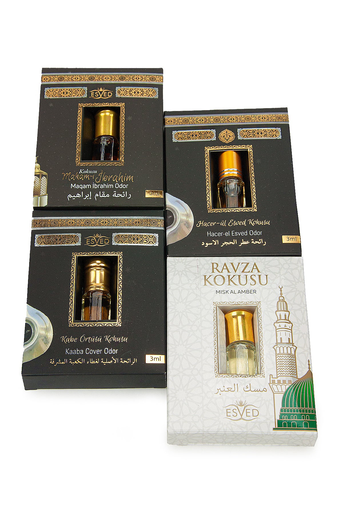 4-Piece Islamic Essence Set | Uhud, Kaaba, Ravza & Al Aqsa Fragrance | Alcohol-Free Slim Roll-On Gift - Ihvan