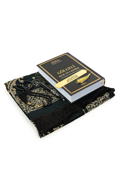Black Islamic Prayer Gift Set | Holy Quran, Prayer Rug, Erasable Pen & Prayer Accessories - Ihvan