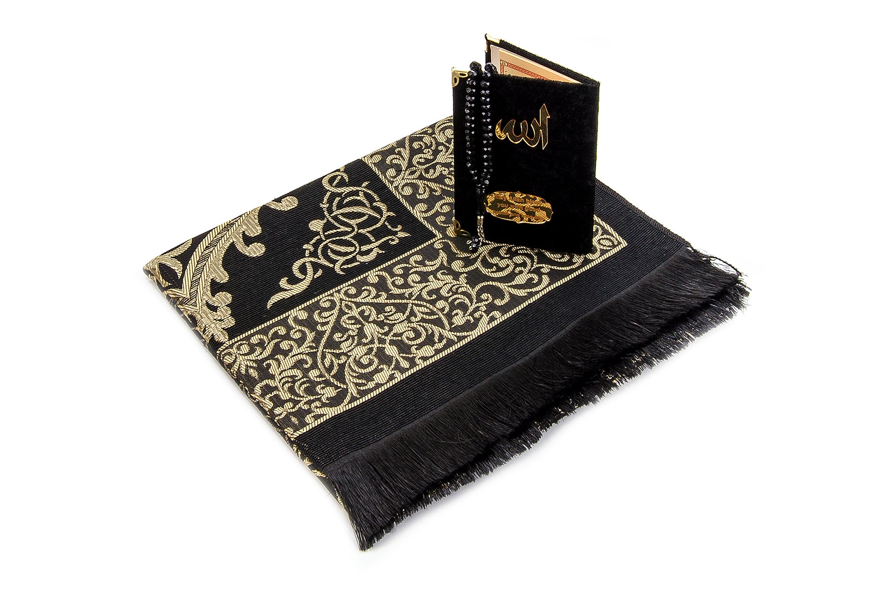 Elegant Velvet Muslims Prayer Rug Gift Set (Sajadah | Yaseen | Tasbih) - Ihvan