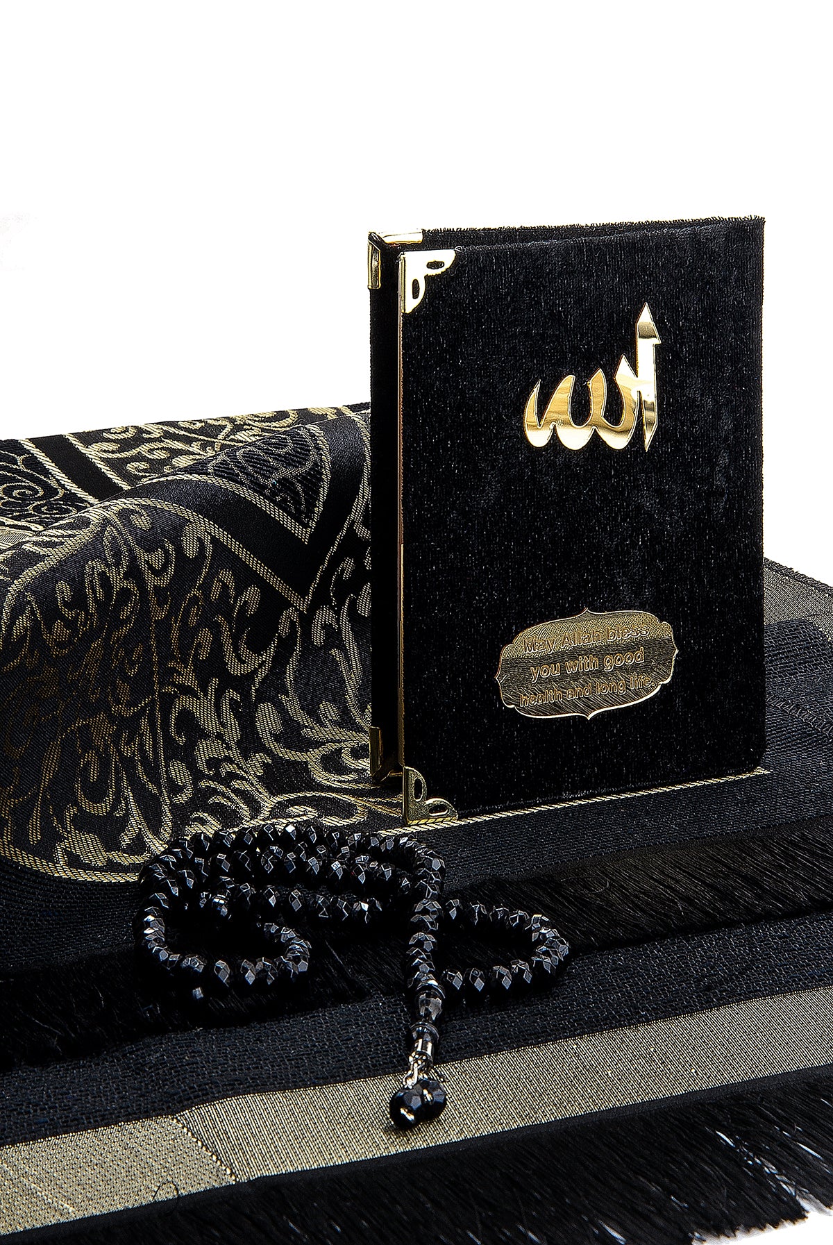 Elegant Velvet Muslims Prayer Rug Gift Set (Sajadah | Yaseen | Tasbih) - Ihvan