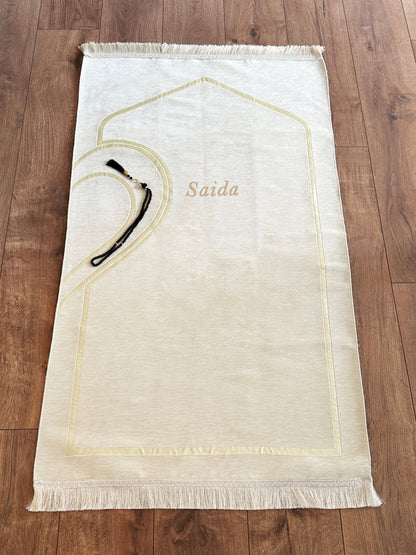 Elegant Black & Cream Muslim Prayer Rug Set for Couples | Sajadah | Janamaz - Ihvan