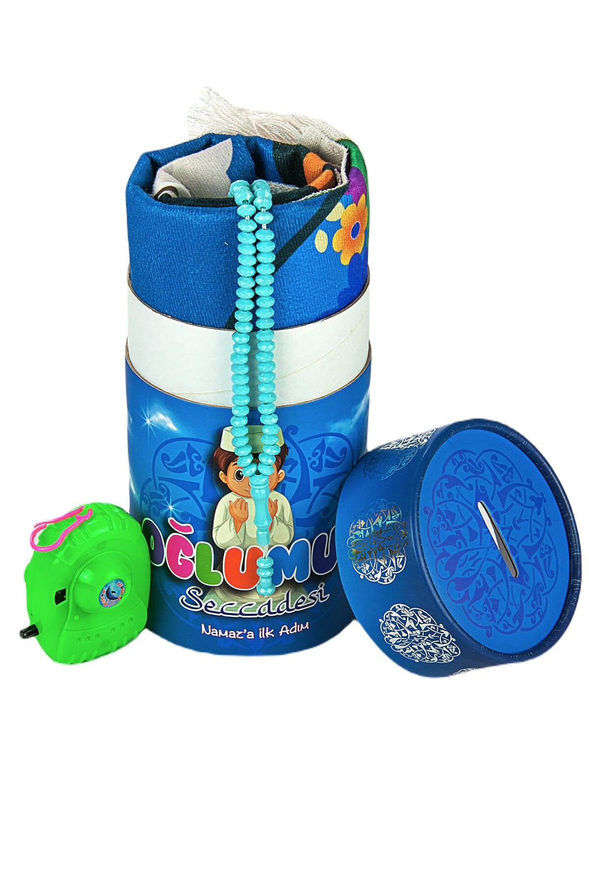 Blue Muslım Prayer Gift Set for Kids (Prayer Rug | Moneybox | Tasbih | Toy Camera) - Ihvan