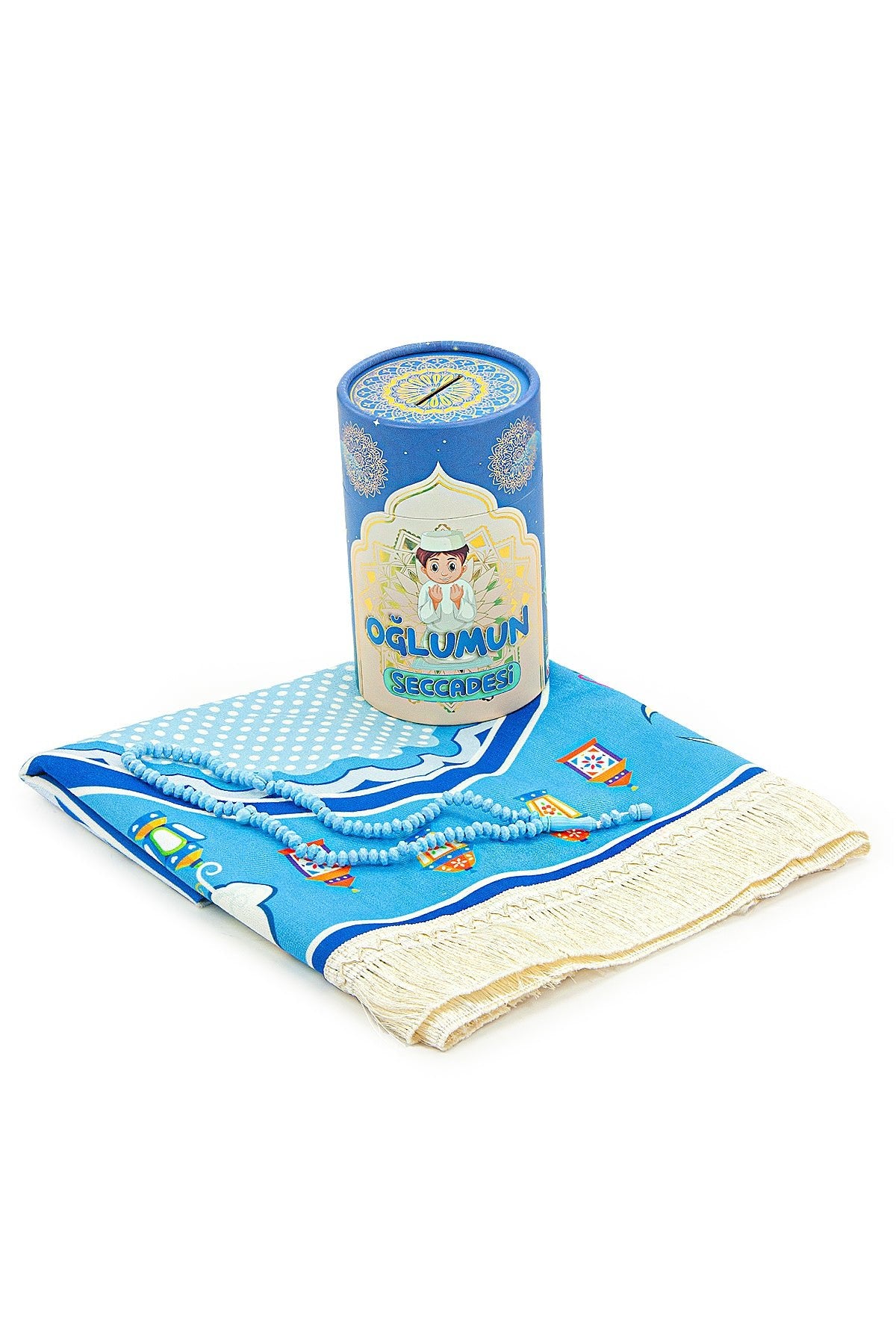 Blue Kids Prayer Mat  | Boys' Prayer Rug (Sajadah, Janamaz) | Tasbih | Coin Box - Ihvan