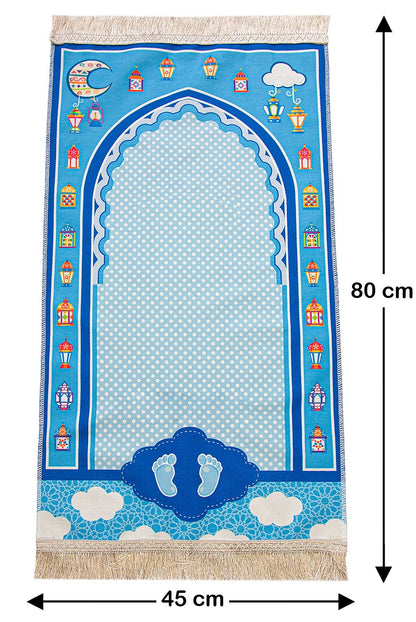 Blue Kids Prayer Mat  | Boys' Prayer Rug (Sajadah, Janamaz) | Tasbih | Coin Box - Ihvan