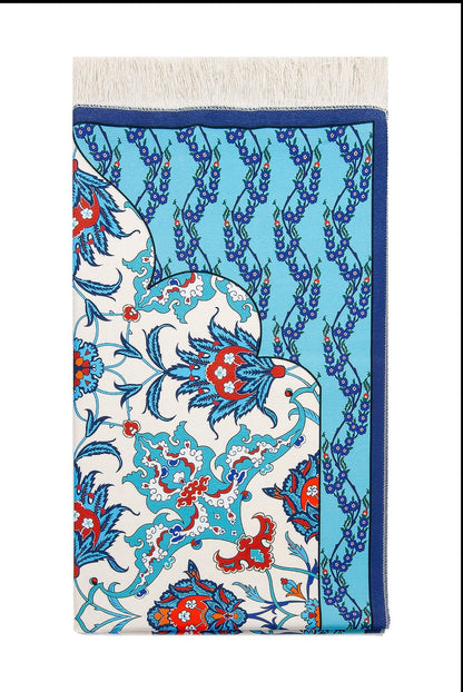 Silky Portable Blue Muslim Prayer Rug Set (Sajadah | Travel Bag) - Ihvan