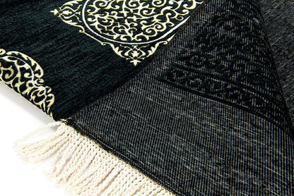 Kaaba Design Chenille Soft Muslim Prayer Rug Set (Sajadah | Tasbih ) - Ihvan