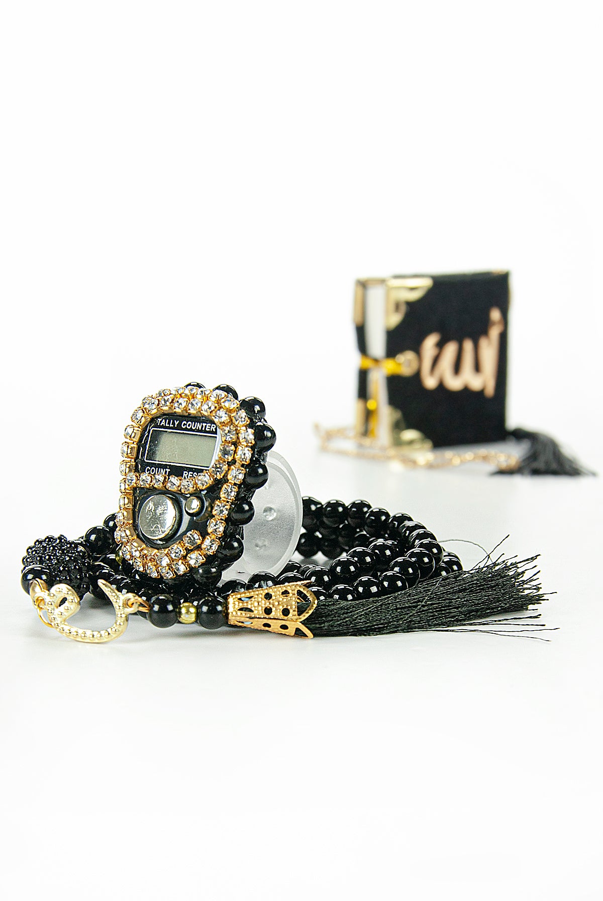 Mini Velvet Quran Set with Islamic Finger Counter and Prayer Rosary, Muslim Prayer Set - ihvan