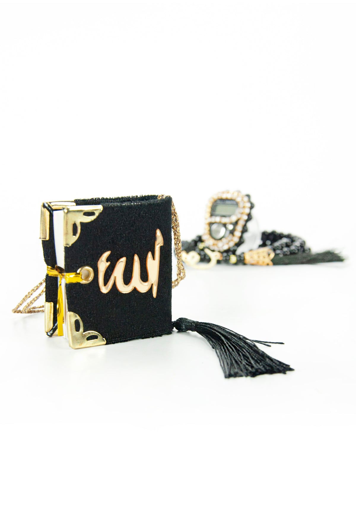 Mini Velvet Quran Set with Islamic Finger Counter and Prayer Rosary, Muslim Prayer Set - ihvan