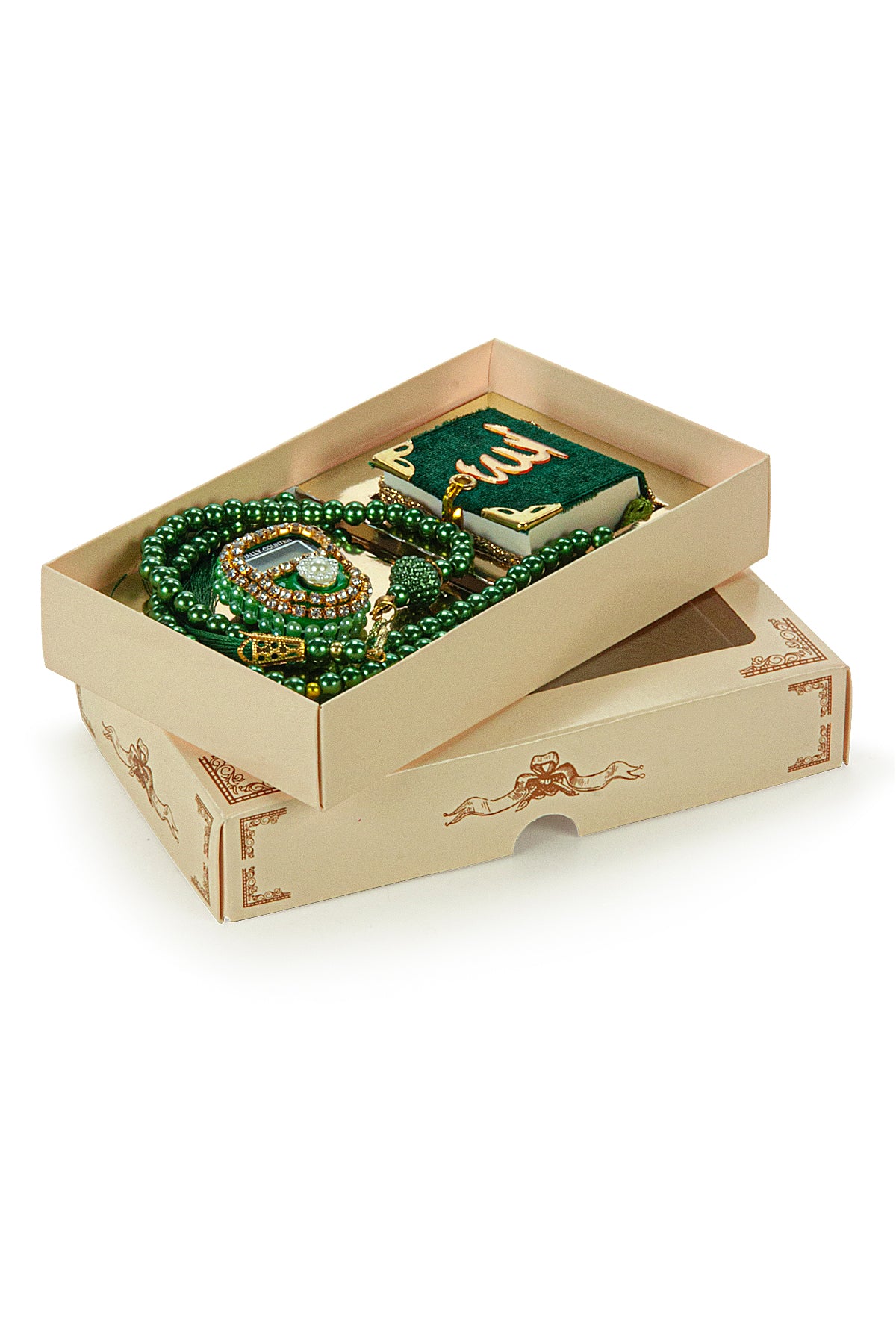 Mini Velvet Quran Set with Islamic Finger Counter and Prayer Rosary, Muslim Prayer Set - ihvan