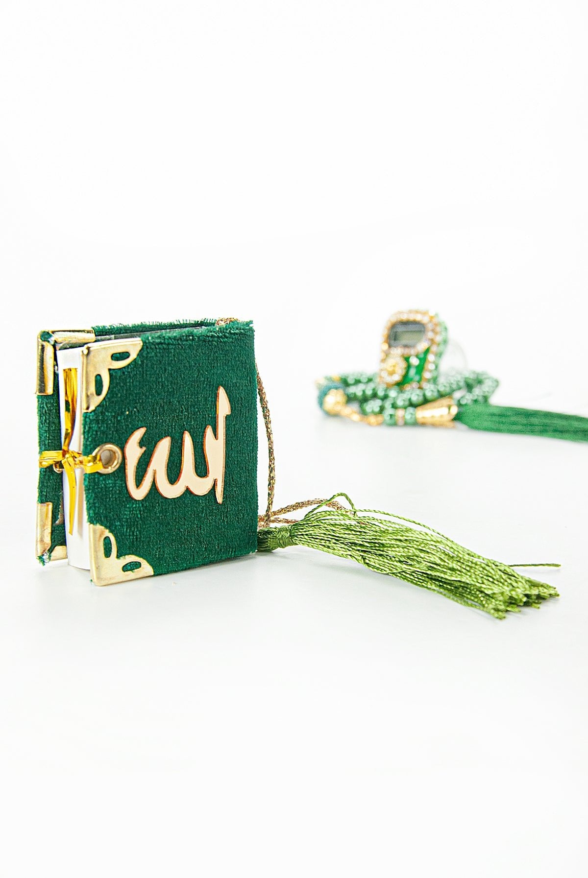 Mini Velvet Quran Set with Islamic Finger Counter and Prayer Rosary, Muslim Prayer Set - ihvan