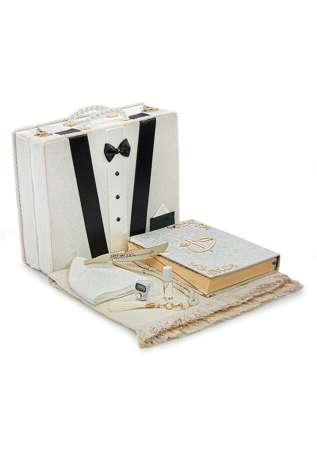 Islamic Groom’s Prayer Gift Set with Velvet Dowry Chest & Holy Quran & Prayer Rug - Ihvan