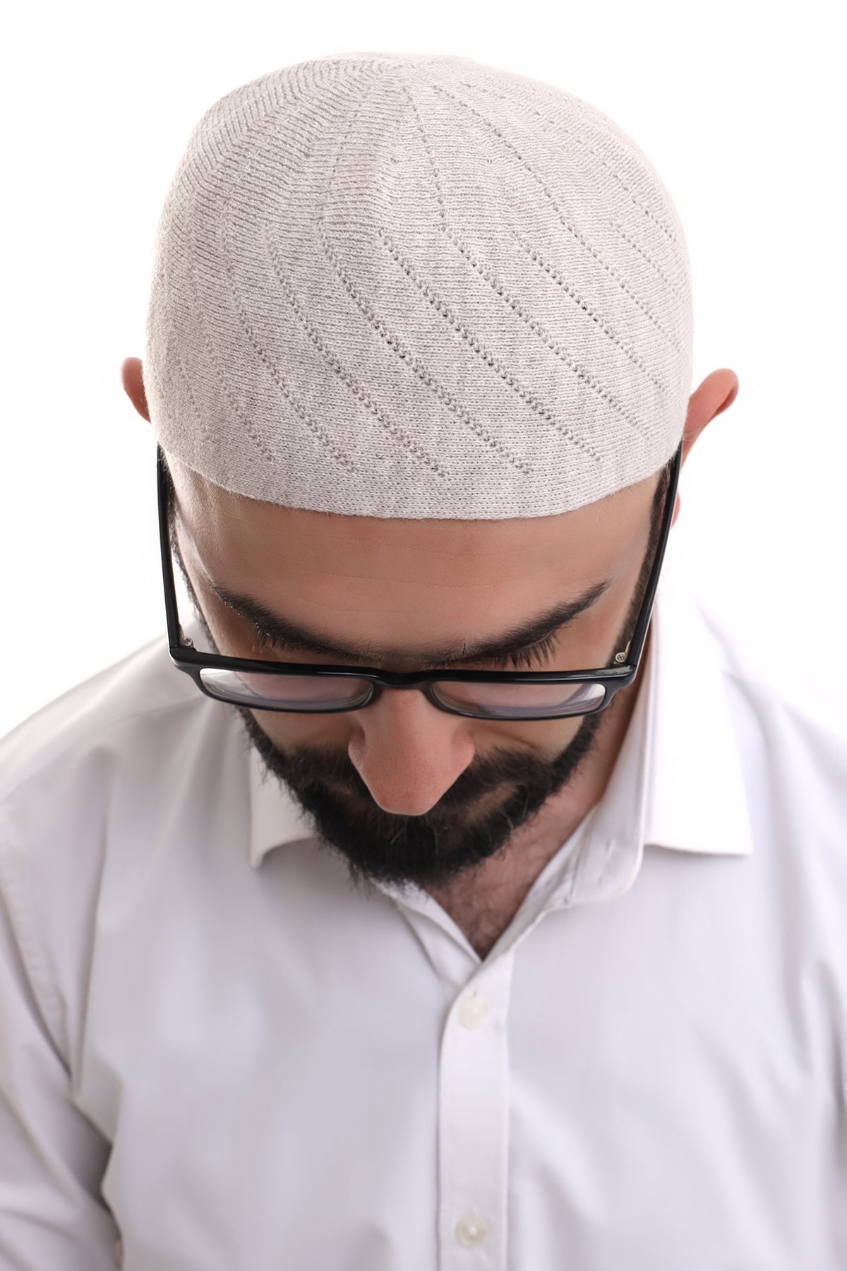 Cream Winter Cross - Patterned Woven Skullcap Hat - ihvan