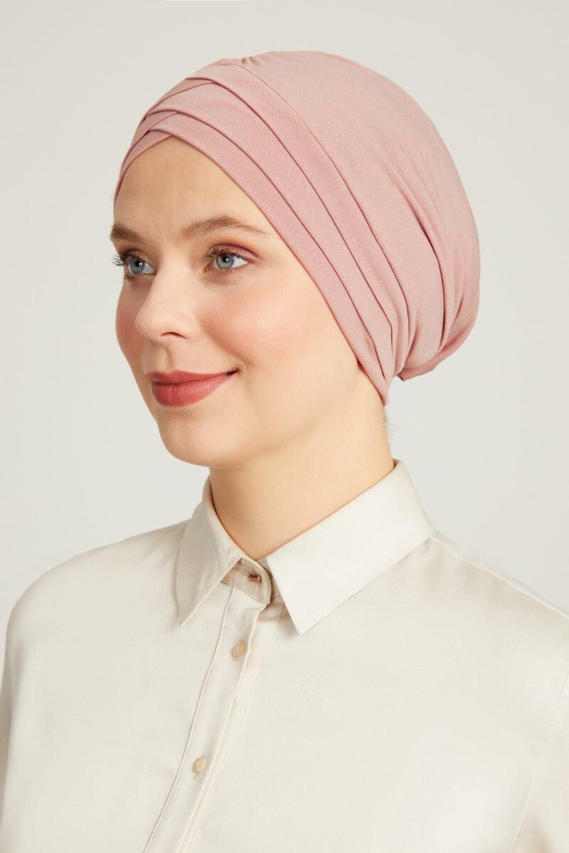 Crossed 3-Band Hijab Undercap | Double-Sided Bonnet Scarf | Muslim Headwear for Women - Pink - Ihvan