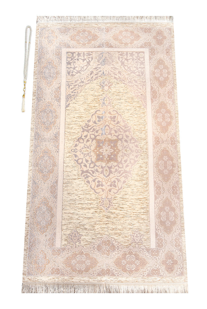 Chenille Prayer Rug with Prayer Beads, Islamic Gifts
