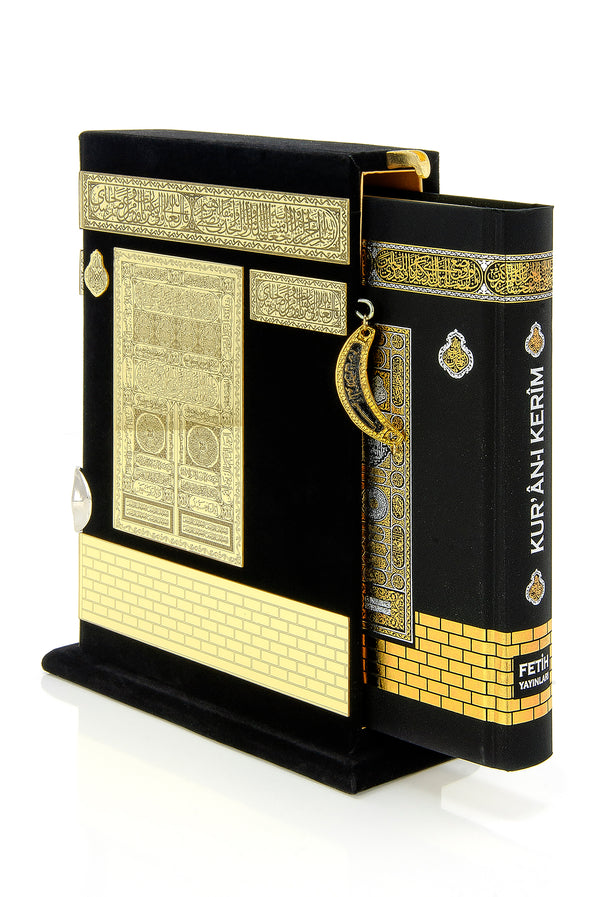 Kaaba Door Designed Holy Quran with Stand Cover Box, Islamic Decor