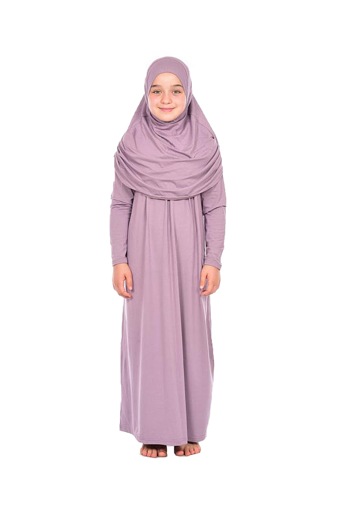 One-Piece Long Sleeve Islamic Prayer Dress with Head Scarf for Girls