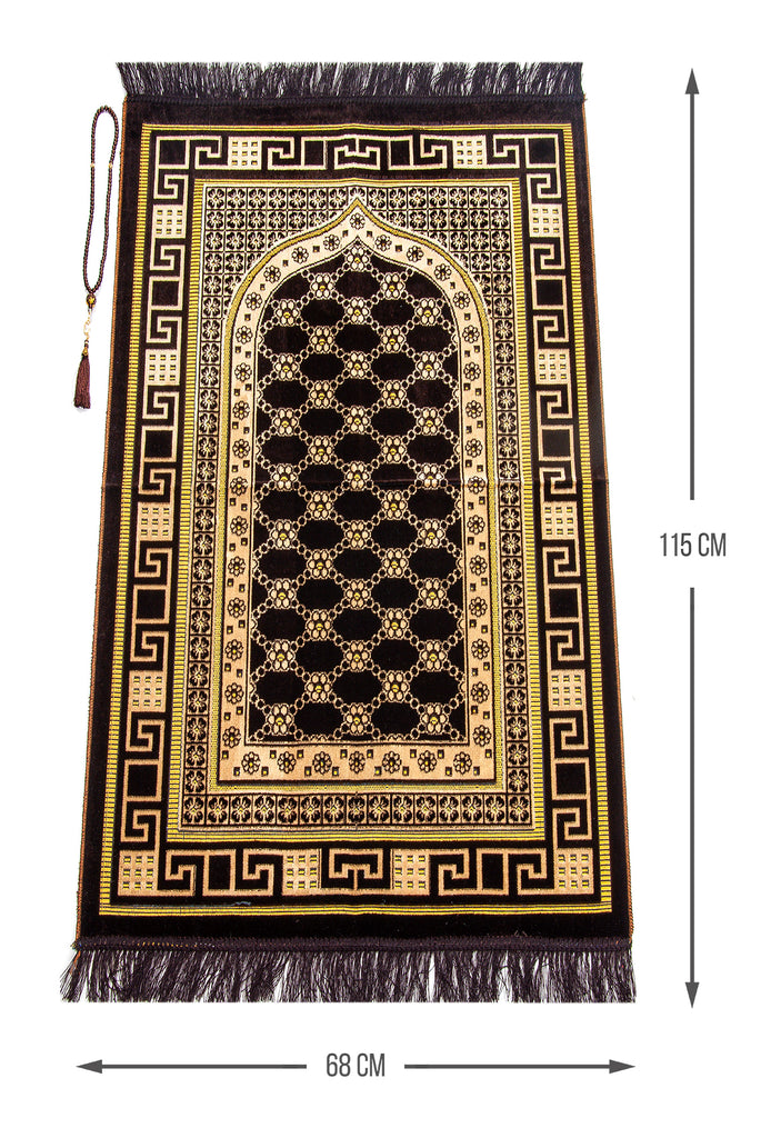 Velvet Muslim Prayer Rug with Prayer Rosary