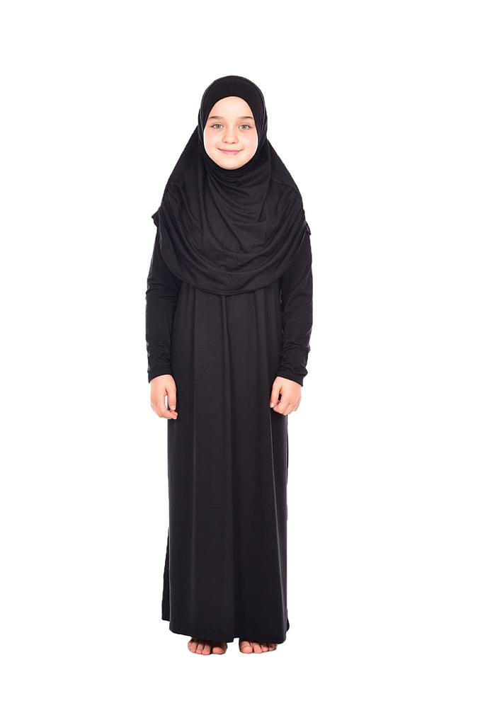 One-Piece Long Sleeve Islamic Prayer Dress with Head Scarf for Girls
