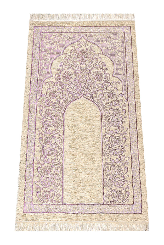 Chenille Mihrab Designed Prayer Rug with Prayer Beads, Islamic Gifts