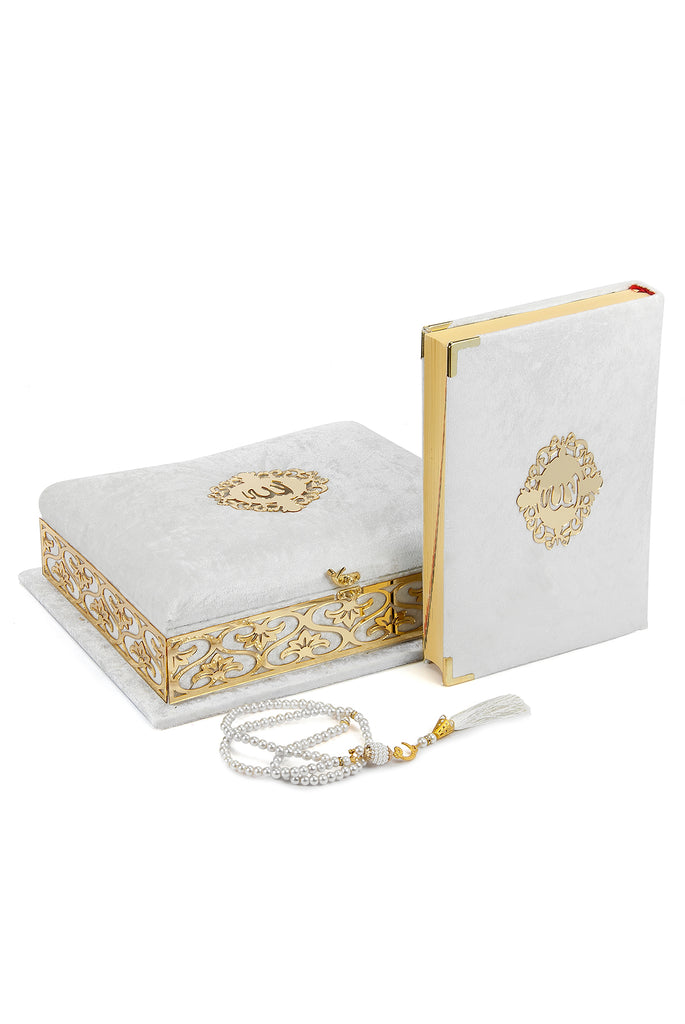 Luxuriöse, mit Samt überzogene islamische Gebets-Geschenkbox mit elegantem, mit Samt überzogenem Koran und Gebetsperlen, Tesbih-, Ramadan- und Eid-Geschenk