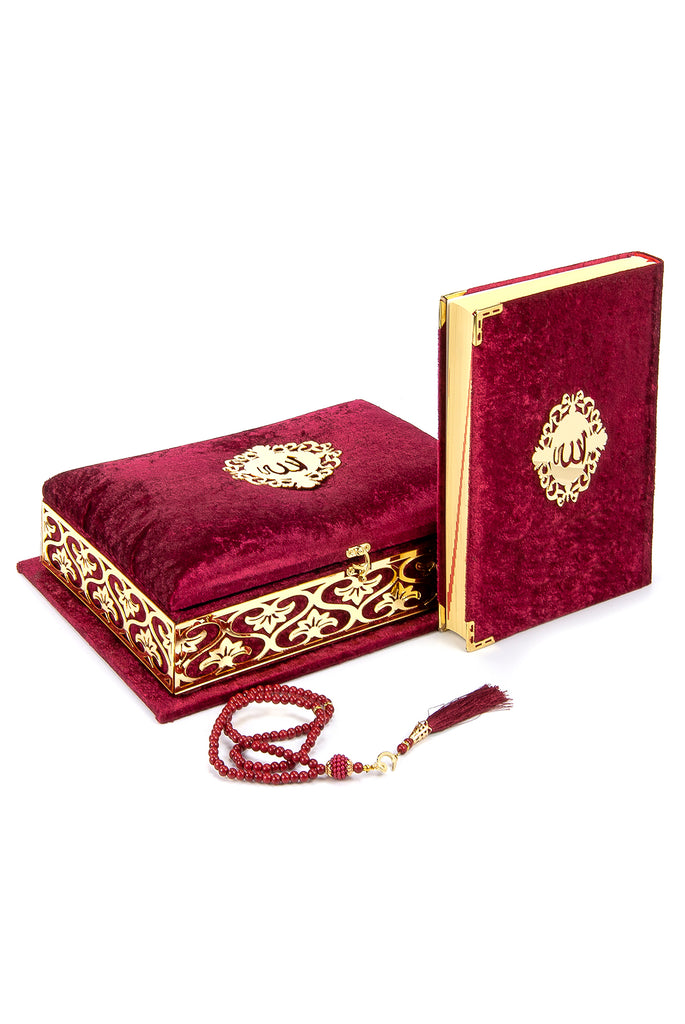 Personalized Holy Quran Set with Thick Sponge Velvet Covered Chest, Islamic Gift