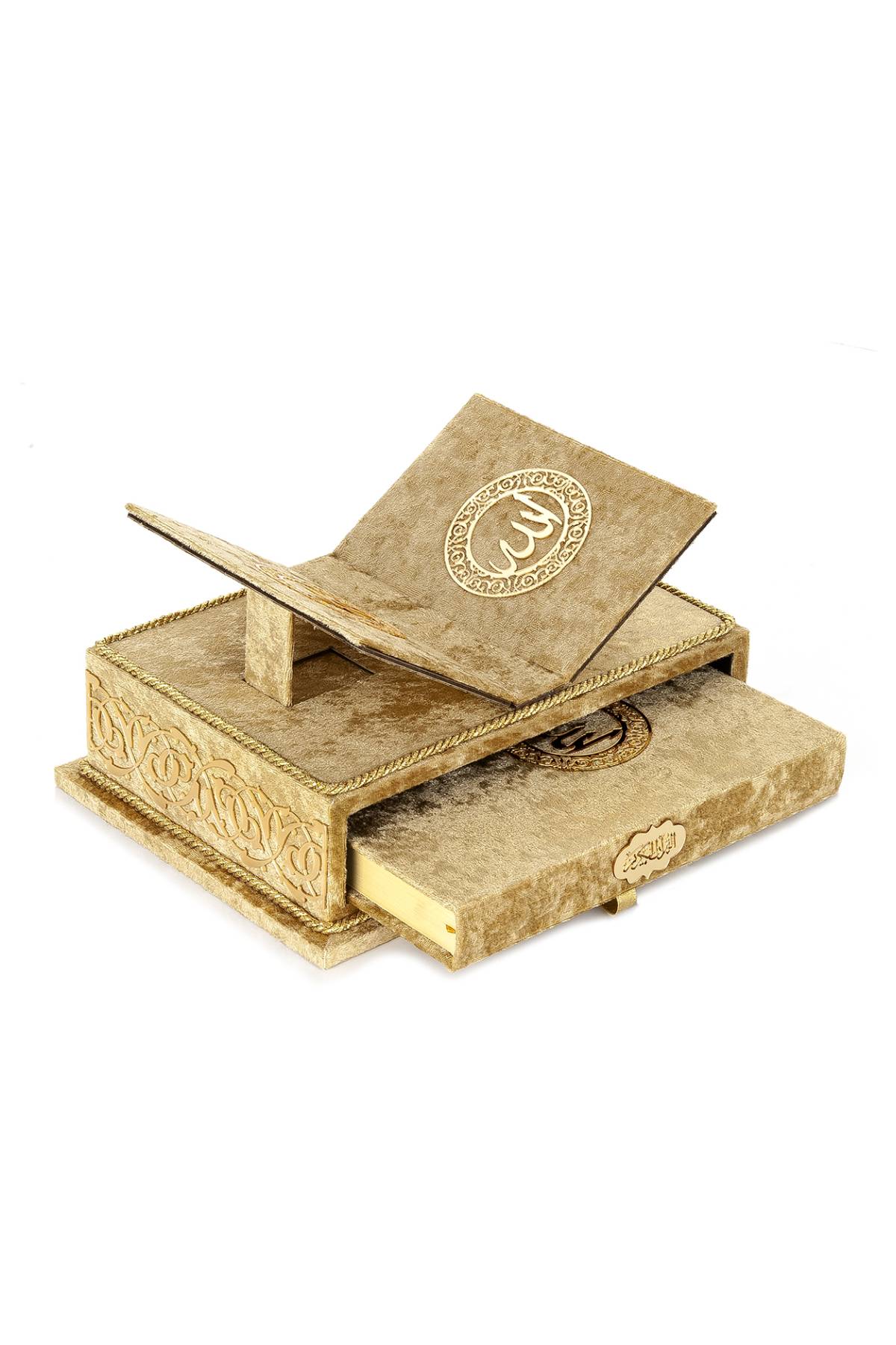 Velvet Holy Quran Gift Set | Quran Stand & Decorative Chest | Arabic Qur’an Rehal Box Stand - Ihvan