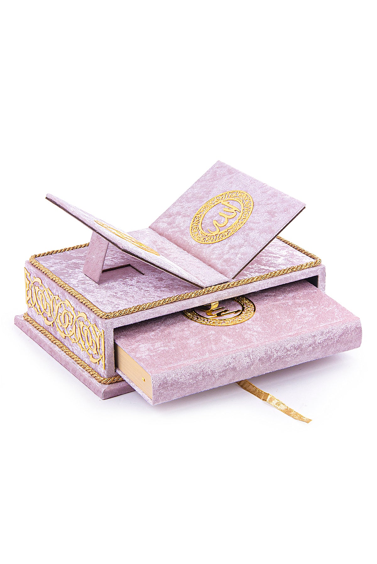 Velvet Holy Quran Gift Set | Quran Stand & Decorative Chest | Arabic Qur’an Rehal Box Stand - Ihvan