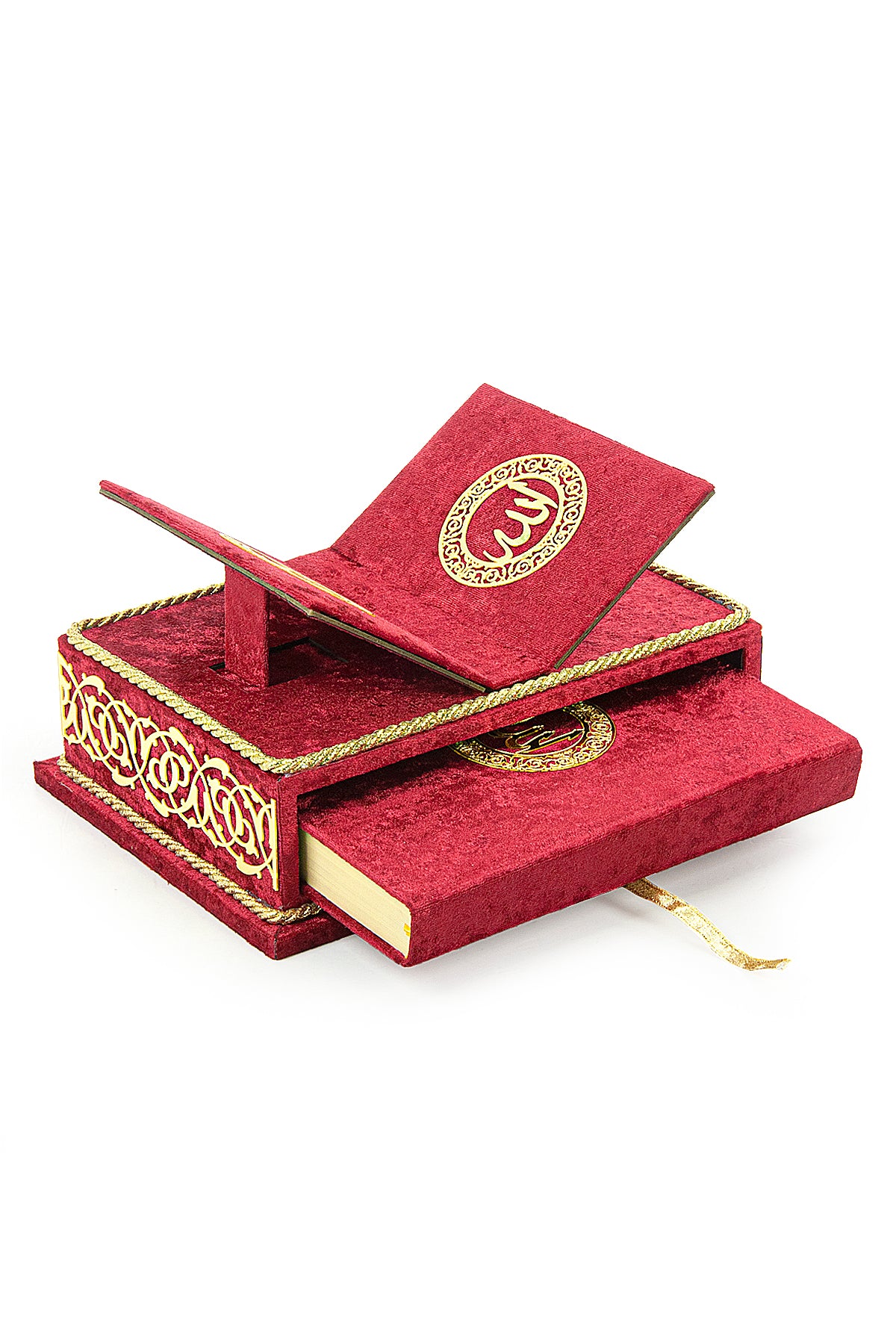 Velvet Holy Quran Gift Set | Quran Stand & Decorative Chest | Arabic Qur’an Rehal Box Stand - Ihvan