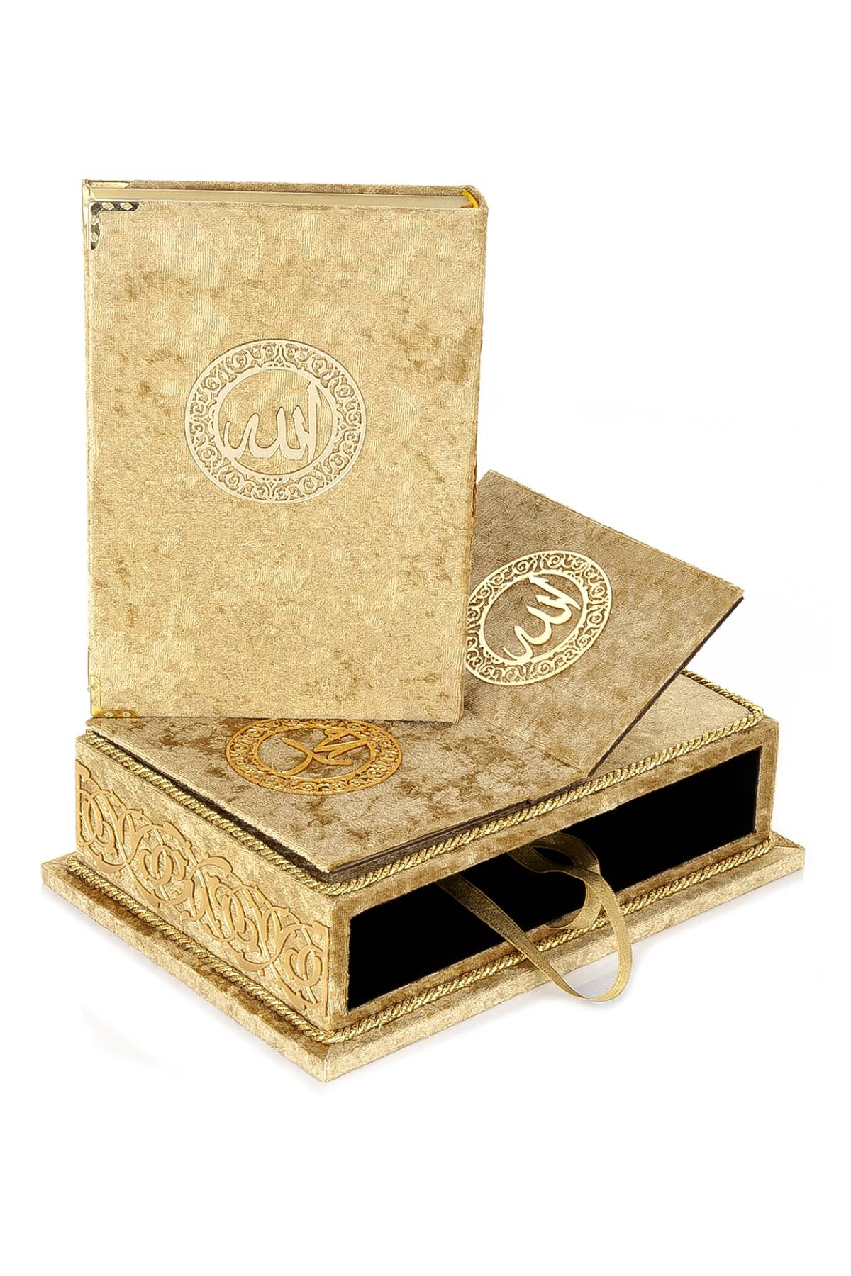 Velvet Holy Quran Gift Set | Quran Stand & Decorative Chest | Arabic Qur’an Rehal Box Stand - Ihvan
