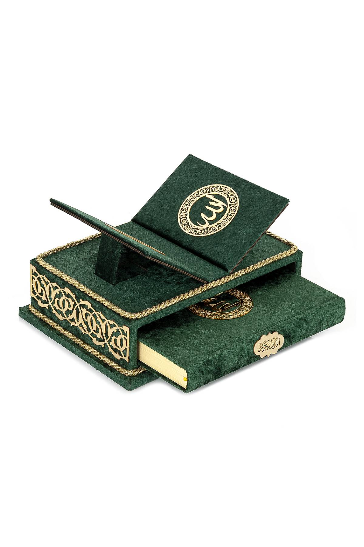 Velvet Holy Quran Gift Set | Quran Stand & Decorative Chest | Arabic Qur’an Rehal Box Stand - Ihvan