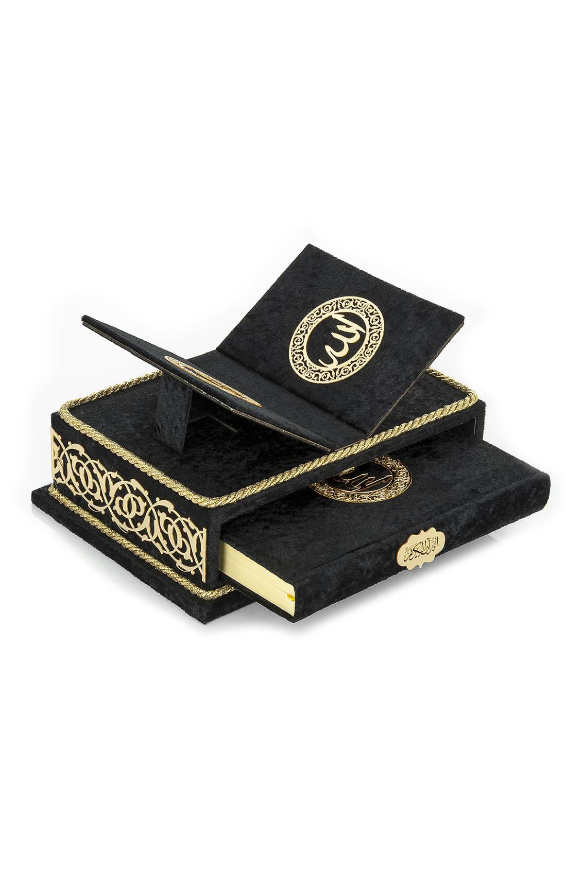 Velvet Holy Quran Gift Set | Quran Stand & Decorative Chest | Arabic Qur’an Rehal Box Stand - Ihvan