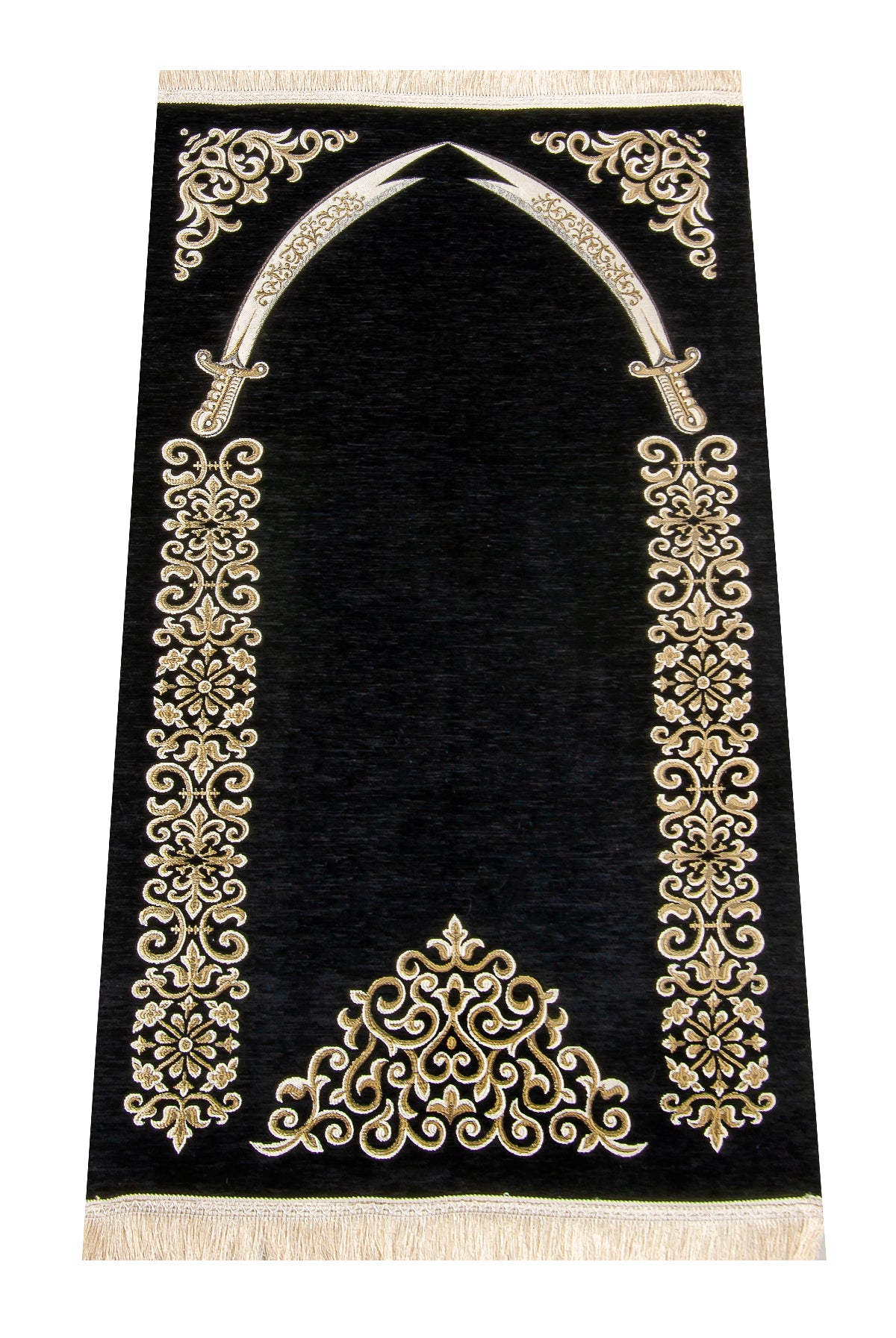 Elegant Black Chenille Muslim Prayer Rug (Sajadah | Janamaz | Salah Mat) - Ihvan