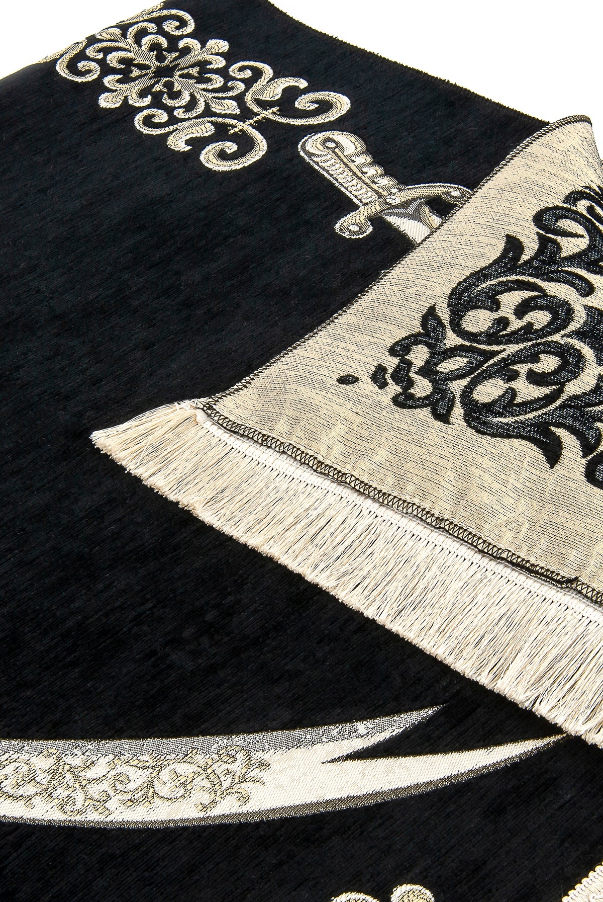 Elegant Black Chenille Muslim Prayer Rug (Sajadah | Janamaz | Salah Mat) - Ihvan