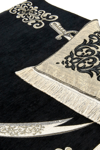Elegant Black Chenille Muslim Prayer Rug (Sajadah | Janamaz | Salah Mat) - Ihvan