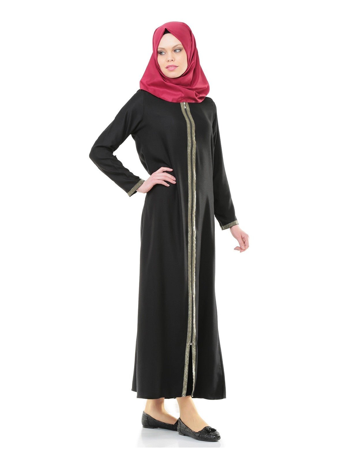 One - Piece Full - Length Long Sleeve Muslim Dress with Zipper Design for Women - ihvan