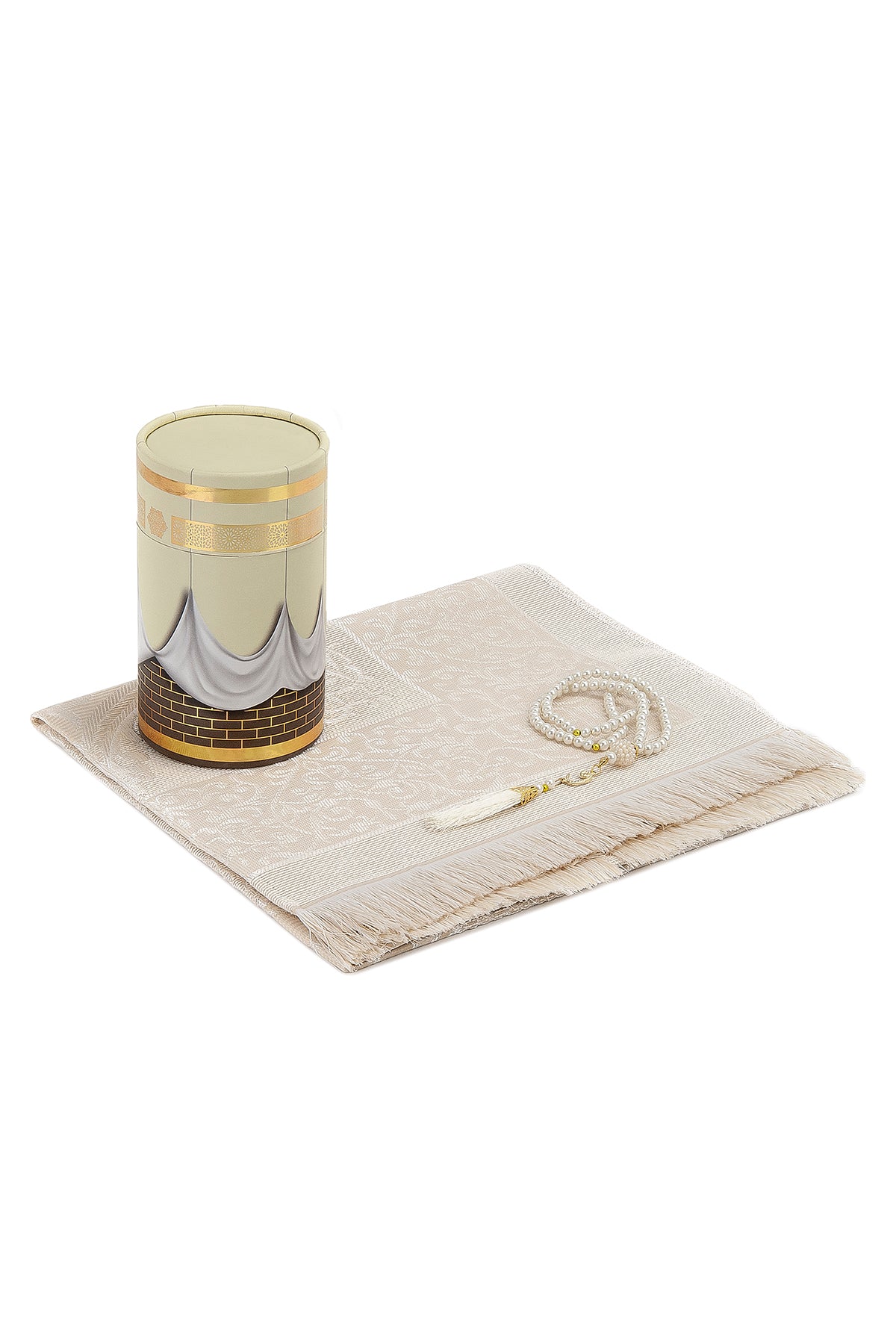 Elegant Muslims Prayer Rug Gift Set (Sajadah | Tasbih | Kaaba Cylinder Box) - Ihvan