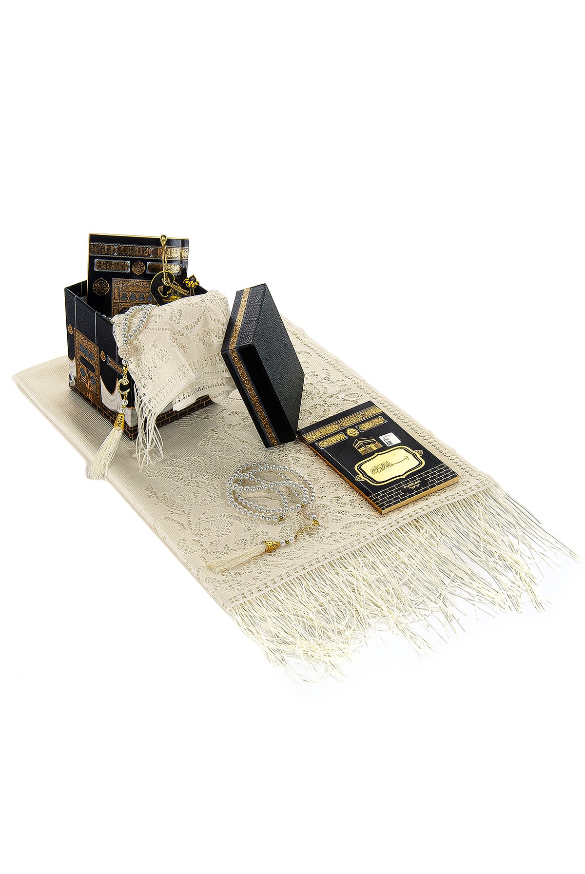 Islamic Tulle Shawl Gift Set | Kaaba Box with Yaseen & Tasbih | Elegant Muslim Prayer Set for Women - Ihvan