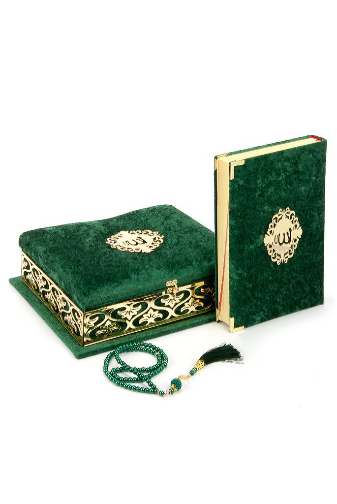 Personalized Holy Quran Set with Thick Sponge Velvet Covered Chest, Islamic Gift - ihvan