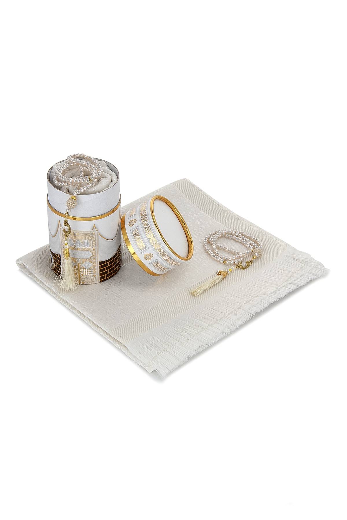 Elegant Muslims Prayer Rug Gift Set (Sajadah | Tasbih | Kaaba Cylinder Box) - Ihvan