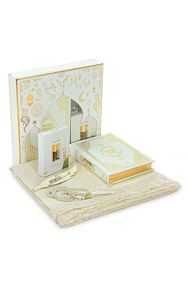 English Quran Gift Set with Prayer Rug, Rosary & Scent | Elegant Islamic Gift Box - Ihvan