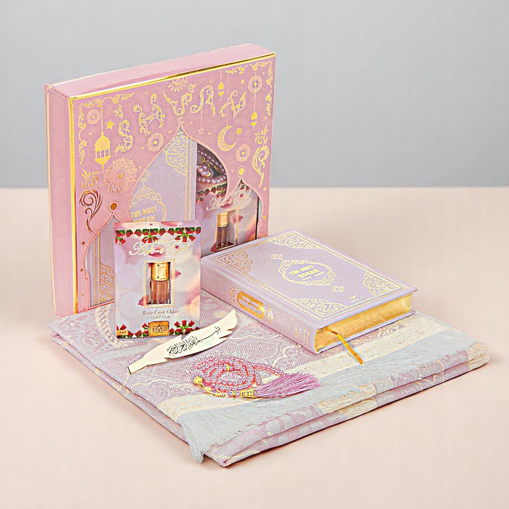 English Quran Gift Set with Prayer Rug, Rosary & Scent | Elegant Islamic Gift Box - Ihvan