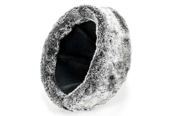 Turkish Ottoman Bork Hat, Ertugrul Leather Fur Winter Cap, Grey Faux Fur and Black Faux Leather - ihvan