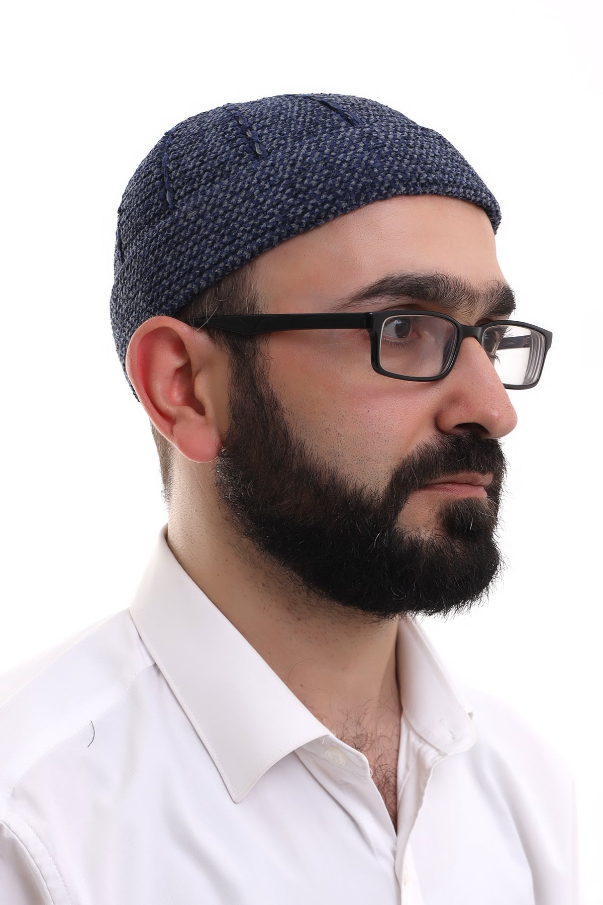 Folded Knit Smoky Navy Two-Tone Kufi Hat | Muslim Men’s Prayer Cap | Skullcap (Taqiyah) - Ihvan