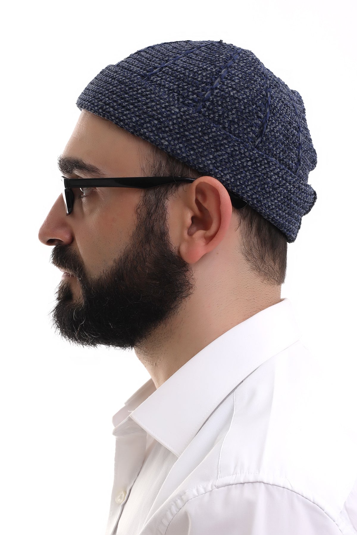 Folded Knit Smoky Navy Two-Tone Kufi Hat | Muslim Men’s Prayer Cap | Skullcap (Taqiyah) - Ihvan