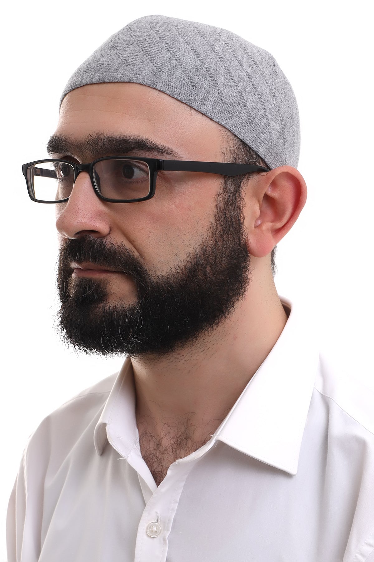 Gray Winter Cross - Patterned Woven Skullcap Hat - ihvan