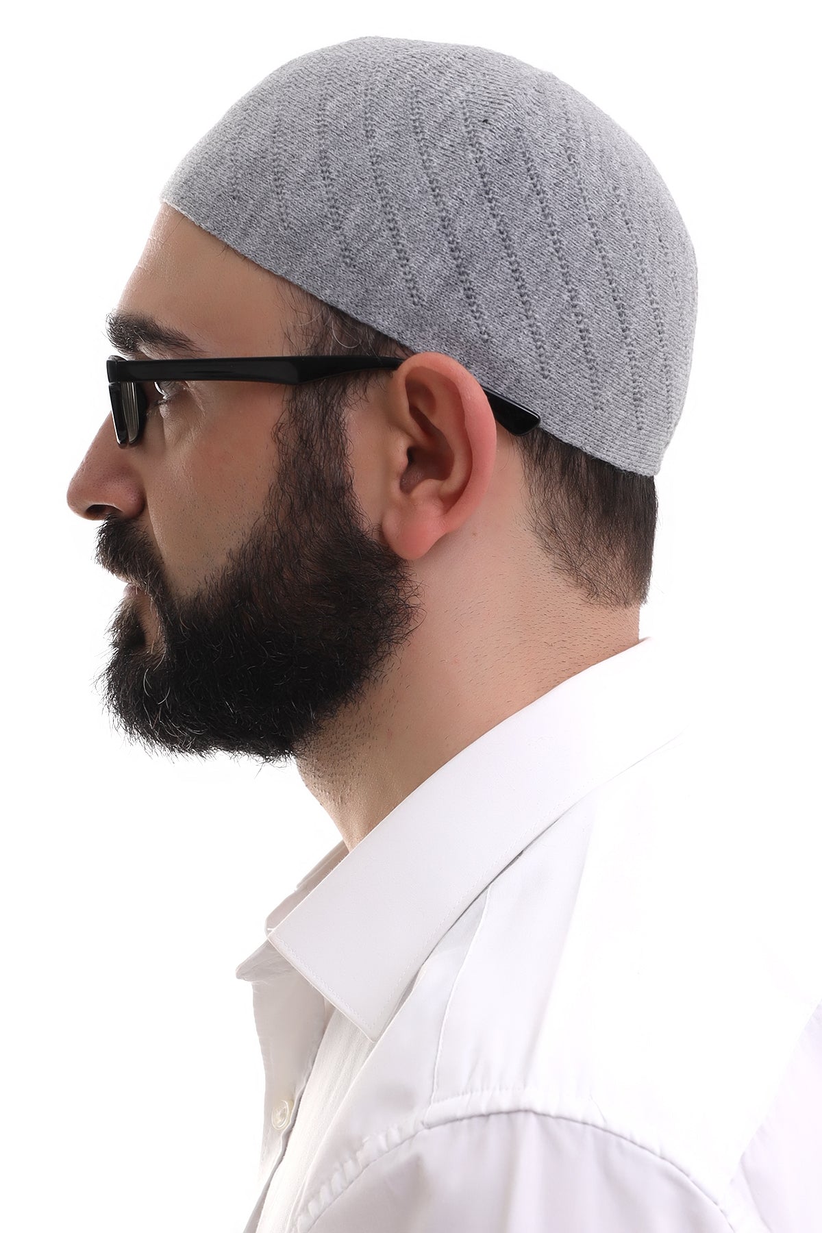 Gray Winter Cross - Patterned Woven Skullcap Hat - ihvan