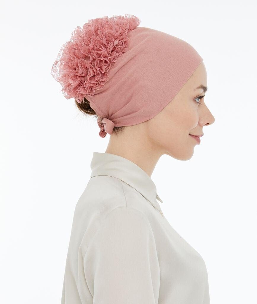 Stitched Anti - Slip Guipure Ruffle Bonnet Black White Pink Brown Cream Navy Blue - ihvan