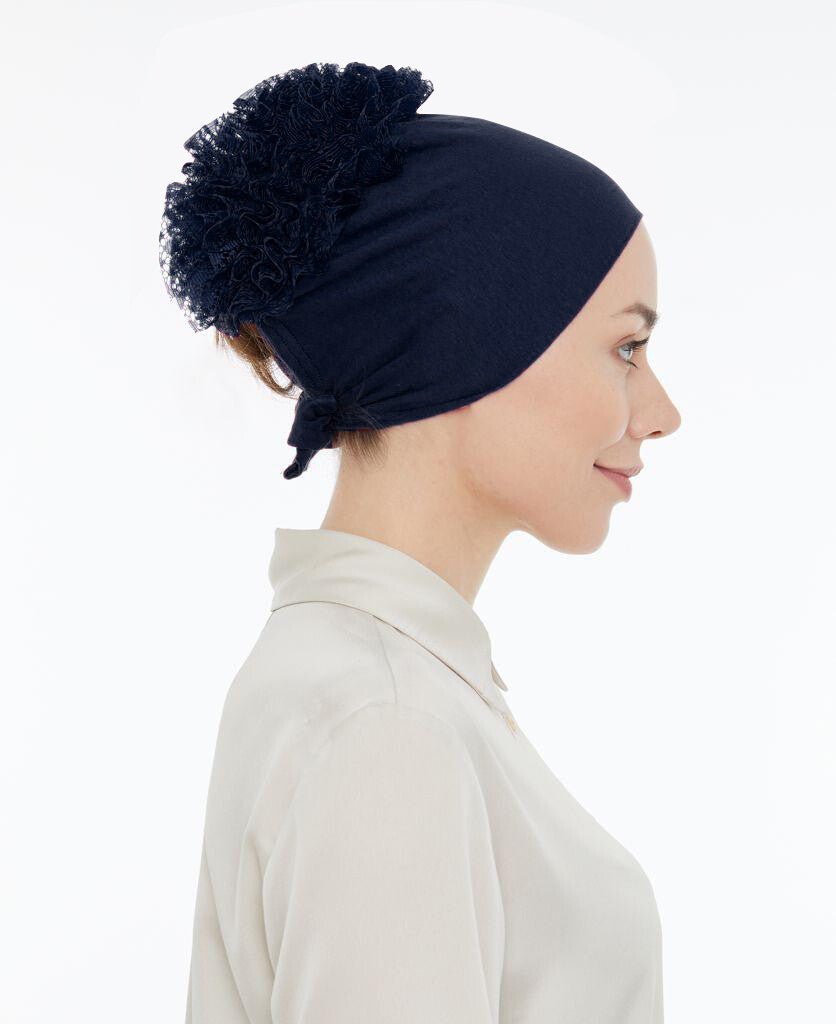 Stitched Anti - Slip Guipure Ruffle Bonnet Black White Pink Brown Cream Navy Blue - ihvan